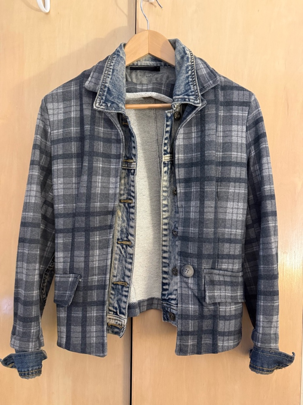 Plaid Gray Jacket with Denim Trim